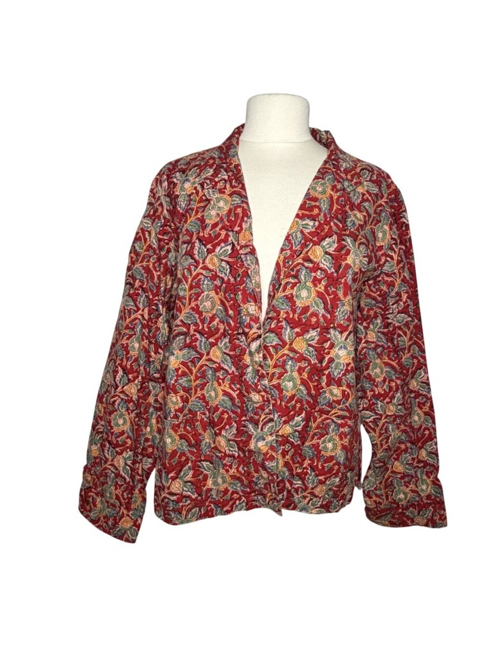 Orvis Floral Open Front Jacket Womens Large Cotton Lined Lightweight Blazer